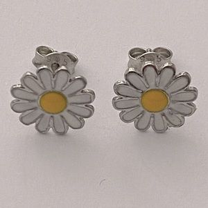 Daisy 925 silver earrings handmade enamel 9mm